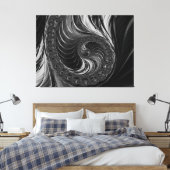 Modern Fractal Black White Metal Nautilus Swirl Canvas Afdruk (Insitu (Slaapkamer))