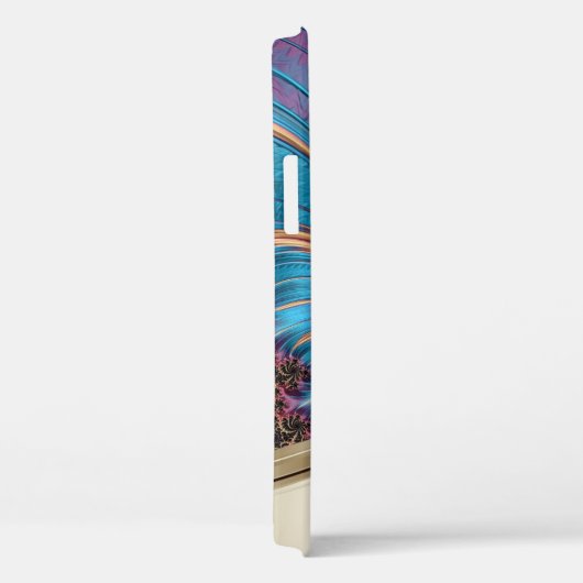 Modern Fractal Blauw Goud Handgeschreven Monogram Case-Mate iPhone Case (Achterkant / Rechts)