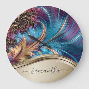 Modern Fractal Blue Handwrite Name Grote Klok