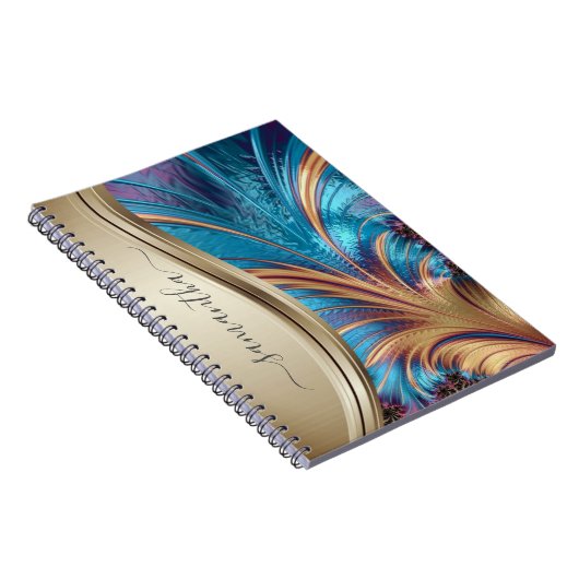 Modern Fractal Blue Handwrite Name Notitieboek (Rechterzijde)