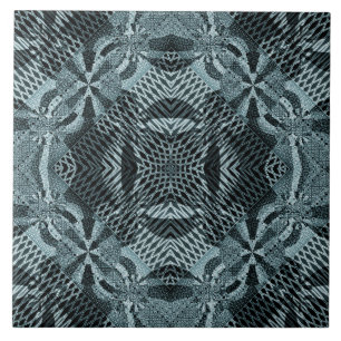 Modern Fractal Grid Bloemen Blauw Schoonheid Tegeltje