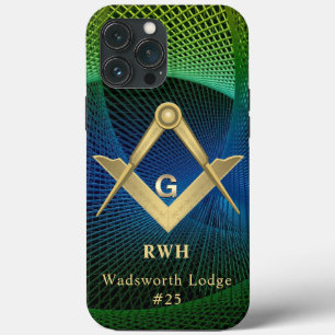 Modern Fractal Masonic Monogrammed iPhone 13 Pro Max Hoesje