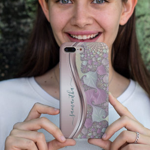 Modern Fractal Roos Goud Handgeschreven Naam iPhone 12 Hoesje