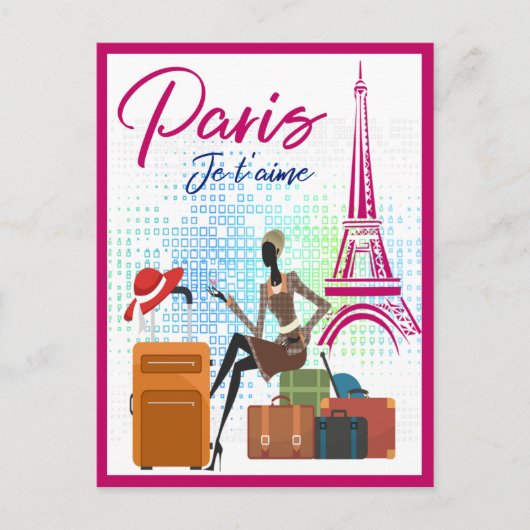 Modern France Paris je t'aime Eiffel Tower Travel Briefkaart (Voorkant)