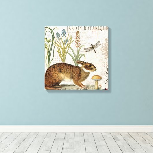 modern  frans konijn in de tuin canvas afdruk (Insitu (Houten vloer))