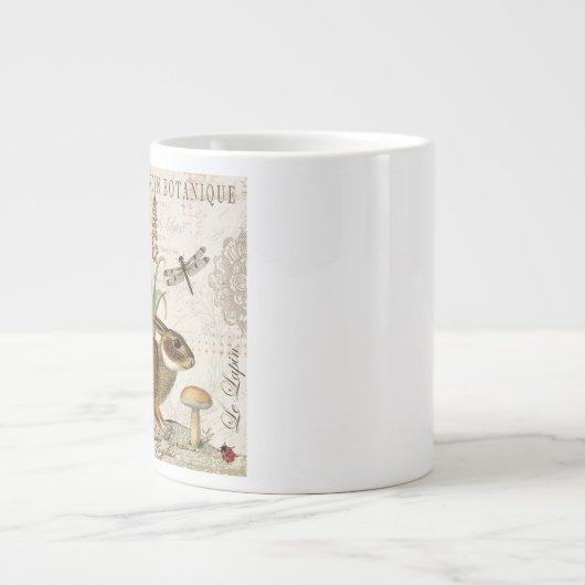 modern  frans konijn in de tuin extra grote mok (Voorkant)