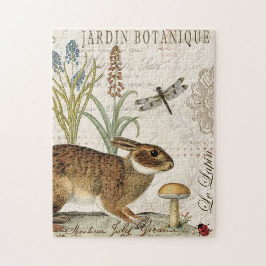 modern frans konijn in de tuin legpuzzel (Verticaal)