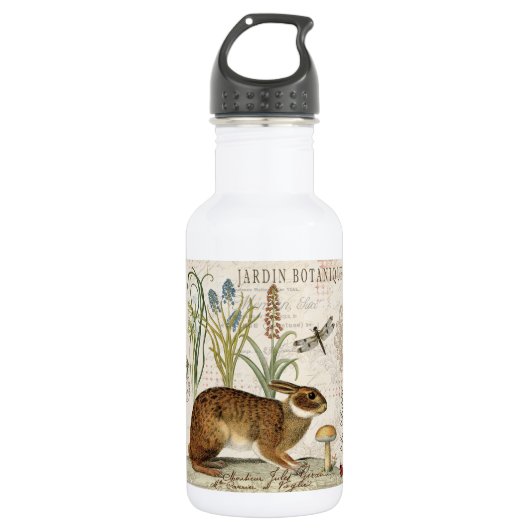 modern  frans konijn in de tuin waterfles  (Voorkant)