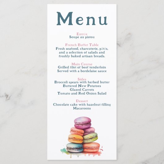 Modern Frans Macaron Wedding Menu (Voorkant)