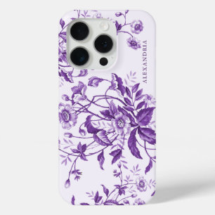 Modern Frans Toile Paarse Bloemen iPhone 15 Pro Case