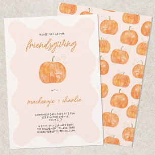 Modern Friendsgiving Diner Waterverf Pompoen Kaart