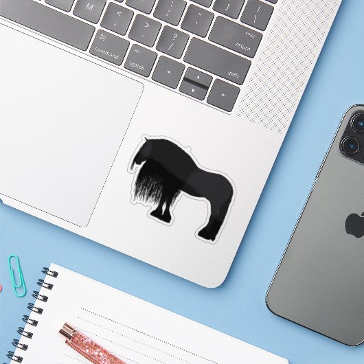 Modern Friesian Horse Illustratie Sticker (Laptop met iPhone)
