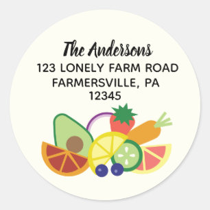 Modern Fruit en Groenten Rond Terugkeeradres Ronde Sticker