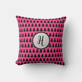Modern Fuchsia & Black Monogram Sierkussen