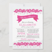 Modern Fuchsia Pink Umbrella Girls Baby shower Kaart (Voorkant)