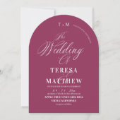 Modern Fuchsia Script Wedding Photo Kaart (Voorkant)