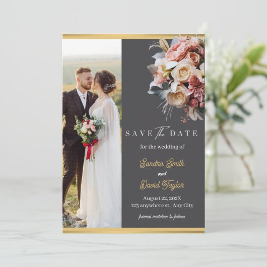 Modern Full Photo Double-Sided Save The Date Card (Staand voorkant)