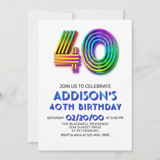 Modern Fun 40e verjaardag uitnodiging (Voorkant)