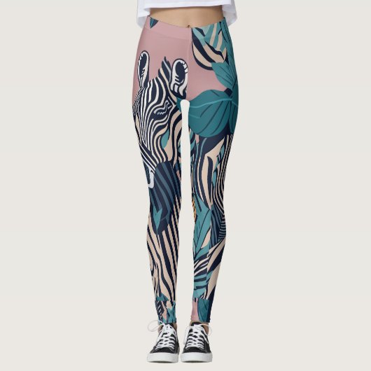 Modern Fun Abstracte Zwarte Zebra Strepen Wild Saf Leggings (Voorkant)