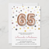 Modern Fun Balloon 65th Birthday Party Kaart (Voorkant)