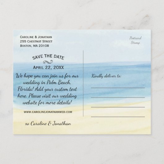 Modern Fun Beach Photo Weddenschap Save the Date Aankondigingskaart (Achterkant)