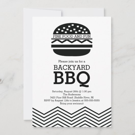Modern Fun Black White Chevron Barbecue Party Kaart (Voorkant)