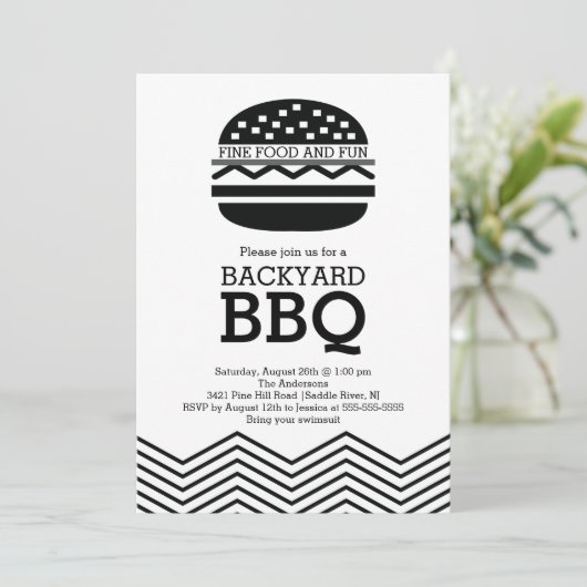 Modern Fun Black White Chevron Barbecue Party Kaart (Staand voorkant)