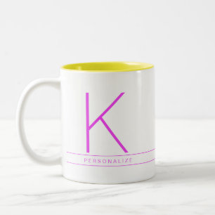 Modern Fun Bright Minimal Neon Monogram Tweekleurige Koffiemok