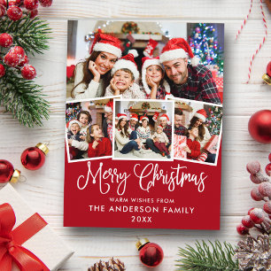 Modern Fun Calligrafie Kerstmis 4 Foto Rood Briefkaart