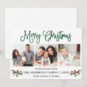 Modern Fun Calligraphy KerstHolly 3 Foto Feestdagenkaart (Voorkant / Achterkant)
