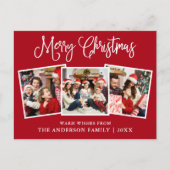 Modern Fun Calligraphy Kerstmis 3 Photos Red Briefkaart (Voorkant)