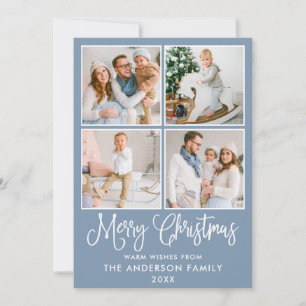 Modern Fun Calligraphy Kerstmis 4 Photos Blue Feestdagenkaart