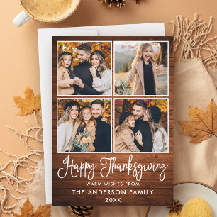 Modern Fun Calligraphy Wood 4 Foto Thanksgiving Feestdagenkaart