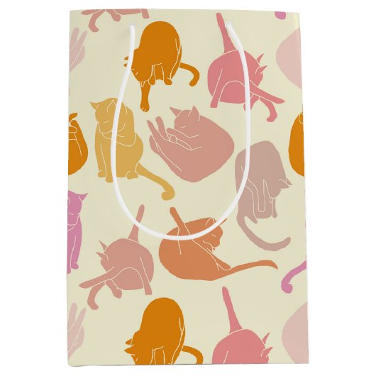 Modern Fun Cat Pattern Roze Sinaasappel Perzik Medium Cadeauzakje (Voorkant)