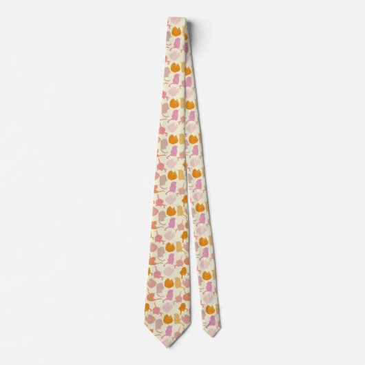 Modern Fun Cat Pattern Roze Sinaasappel Stropdas (Voorkant)