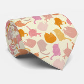 Modern Fun Cat Pattern Roze Sinaasappel Stropdas (Opgerold)