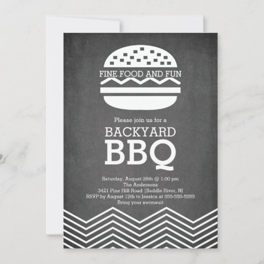 Modern Fun Chalkboard Chevron Barbecue Party Kaart (Voorkant)