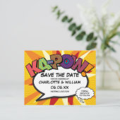 Modern Fun Comic Book KA-POW Save the Date Briefkaart (Staand voorkant)