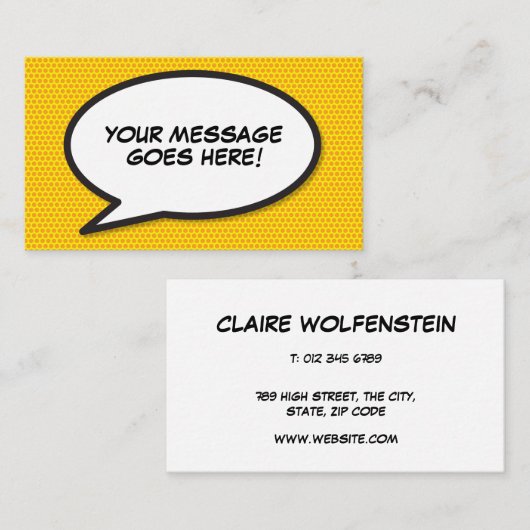 Modern Fun Comic Book Speech Bubble Message Visitekaartje (Voorkant / Achterkant)