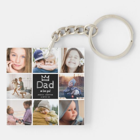 Modern Fun Dad 8 Photo Collage Keepomwille Sleutelhanger (Achterkant)
