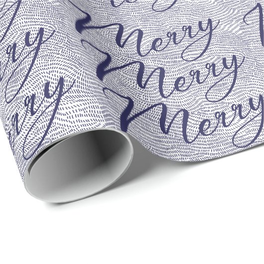 Modern Fun Doodle Blue Merry kerstavond Cadeaupapier (Rol Hoek)