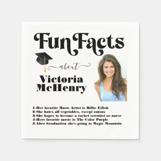 Modern Fun Facts Afstuderen Foto Servet (Voorkant)