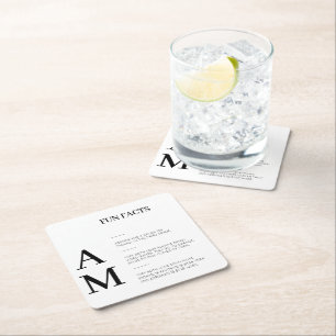 Modern Fun Facts Bold Zwart Initialen Bruiloft Vierkante Kartonnen Onderzetter