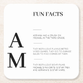Modern Fun Facts Bold Zwart Initialen Bruiloft Vierkante Kartonnen Onderzetter
