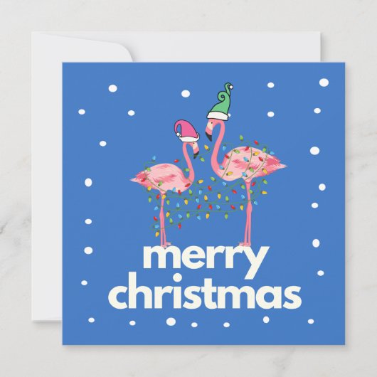 Modern Fun Flamingo Merry Christmas Flat Kaart (Voorkant)