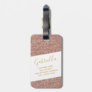 Modern Fun Girly Roos Gold Pink Glitter Travel ID Bagagelabel
