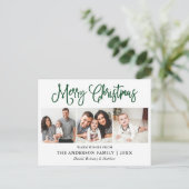 Modern Fun Green Calligraphy Kerstmis 3 Foto's Briefkaart (Staand voorkant)