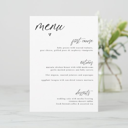 Modern Fun Handwriting Heart Simple Mariage Menu (Debout devant)