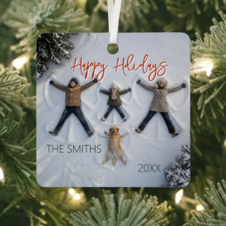 Modern & Fun "Happy Holidays" Photo Metalen Ornament
