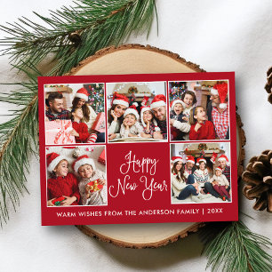 Modern Fun Kalligrafie Rood 5 Foto Nieuwjaar Briefkaart